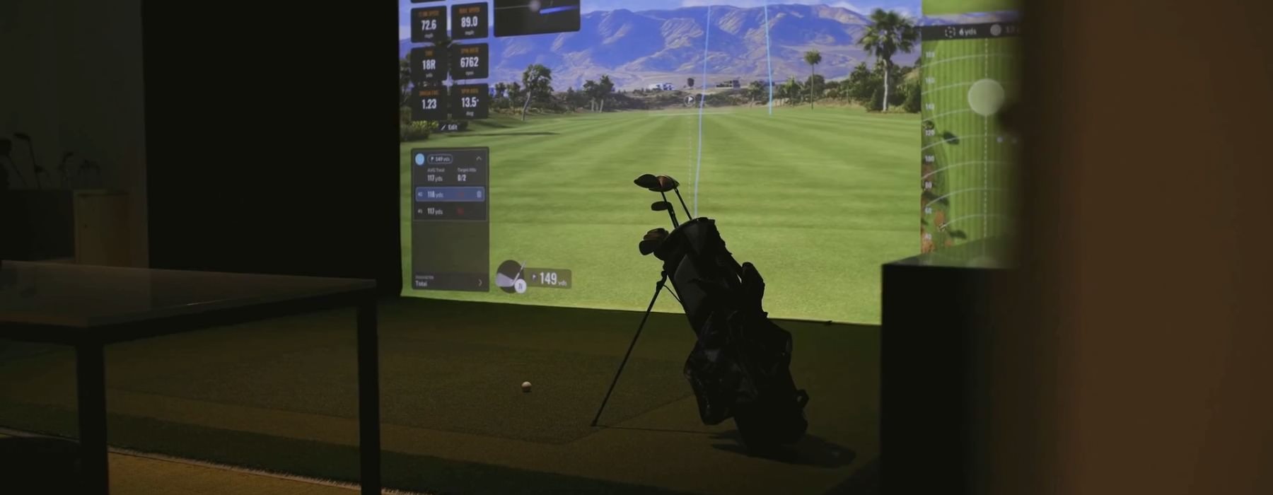 a golf simulator in a room