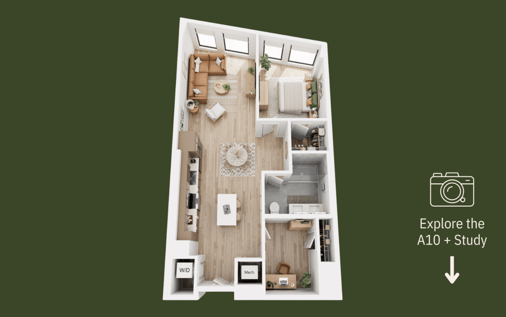A10 + Study  - 1 bedroom floorplan layout with 1 bathroom and 940 square feet