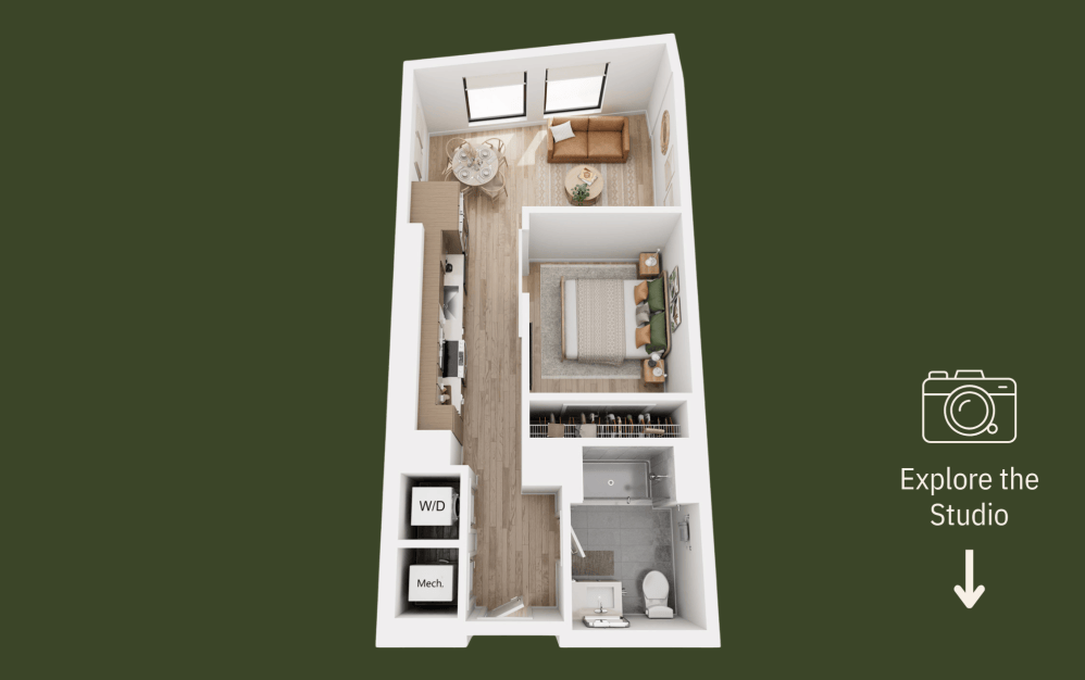 S1 - Studio floorplan layout with 1 bathroom and 596 square feet (Residence Floorplan)
