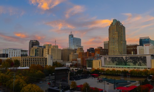 Raleigh Skyline During Sunset from Maeve Rooftop