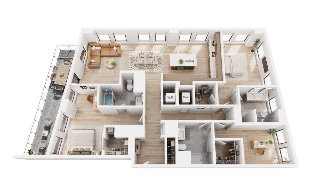 C1 - 3 bedroom floorplan layout with 3 bathrooms and 1720 square feet